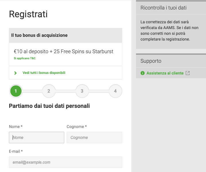 Unibet Registrazione