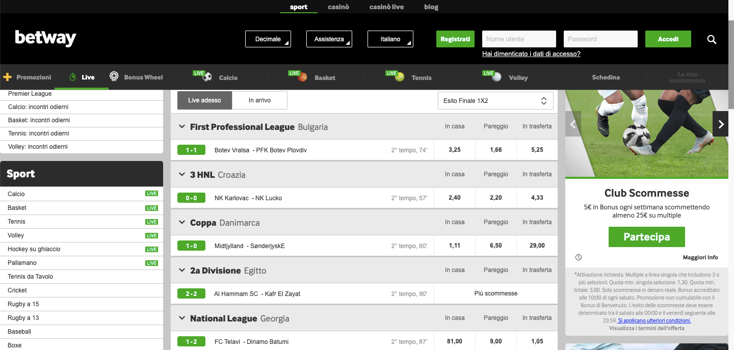 Betway Scommesse Live