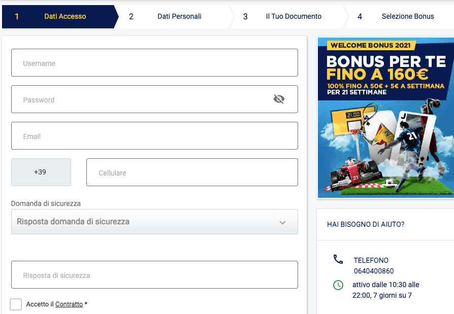 GoldBet Registrazione