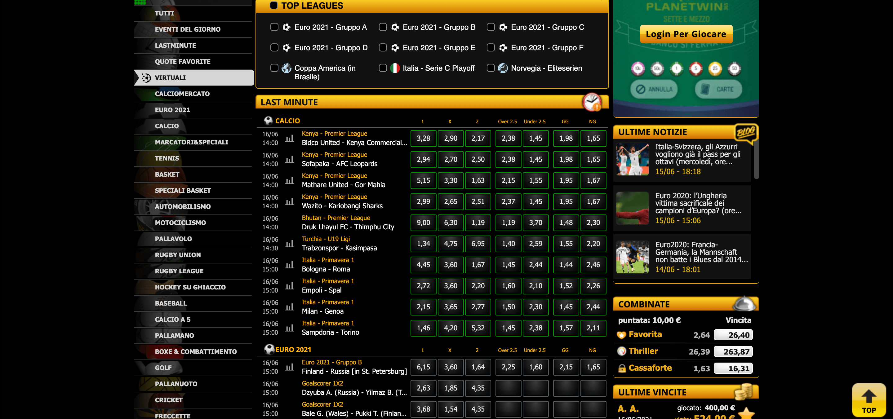 Planetwin365 Scommesse