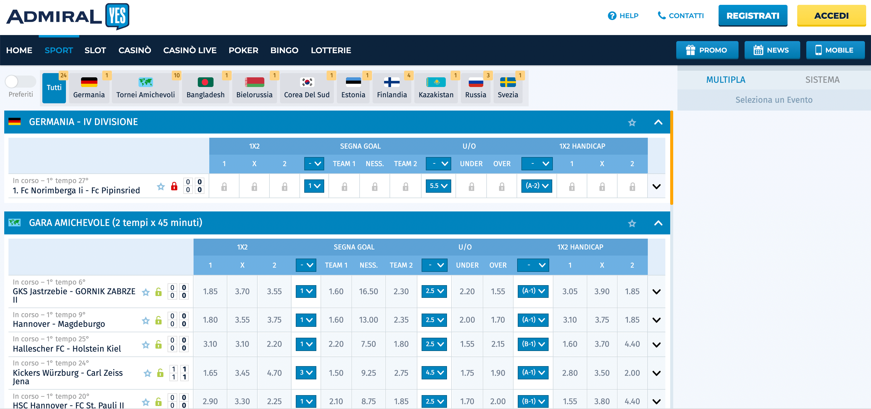 AdmiralYES Scommesse Live