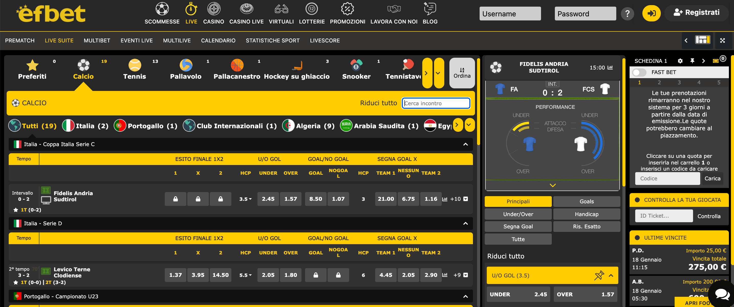 Efbet Scommesse Live